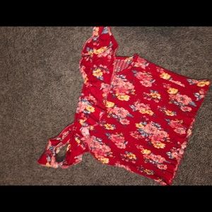 Red ruffle flower shirt